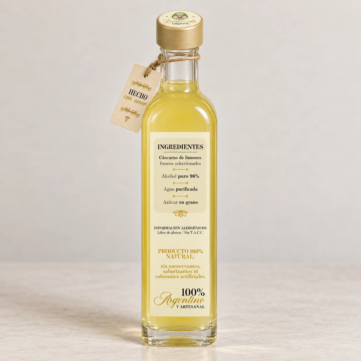 Mockup posterior de la botella de Limoncello casero